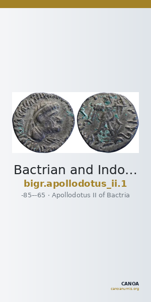 Bactrian and Indo-Greek Coinage Apollodotus II 1 — CANOA