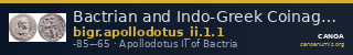 Bactrian and Indo-Greek Coinage Apollodotus II 1.1 — CANOA