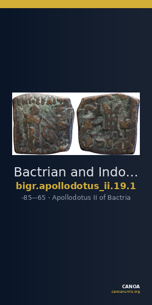 Bactrian and Indo-Greek Coinage Apollodotus II 19.1 — CANOA