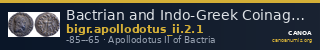 Bactrian and Indo-Greek Coinage Apollodotus II 2.1 — CANOA