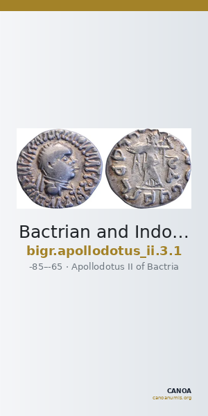 Bactrian and Indo-Greek Coinage Apollodotus II 3.1 — CANOA