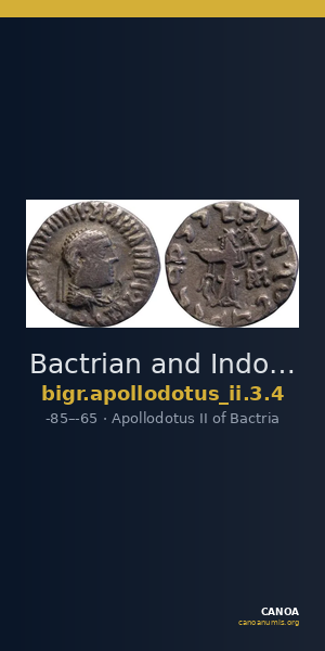 Bactrian and Indo-Greek Coinage Apollodotus II 3.4 — CANOA