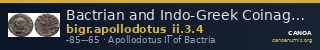 Bactrian and Indo-Greek Coinage Apollodotus II 3.4 — CANOA