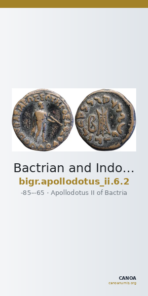 Bactrian and Indo-Greek Coinage Apollodotus II 6.2 — CANOA