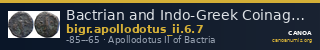 Bactrian and Indo-Greek Coinage Apollodotus II 6.7 — CANOA