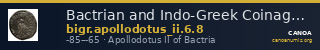 Bactrian and Indo-Greek Coinage Apollodotus II 6.8 — CANOA