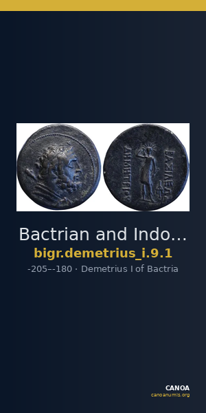 Bactrian and Indo-Greek Coinage Demetrius I 9.1 — CANOA