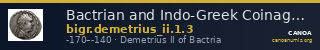 Bactrian and Indo-Greek Coinage Demetrius II 1.3 — CANOA