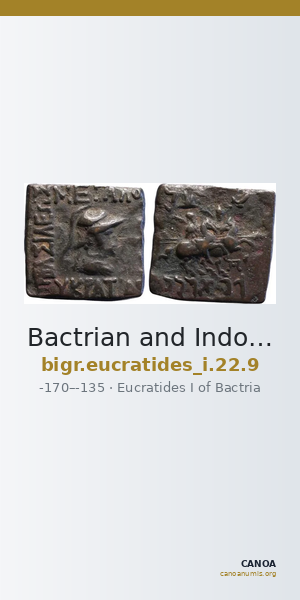 Bactrian and Indo-Greek Coinage Eucratides I 22.9 — CANOA