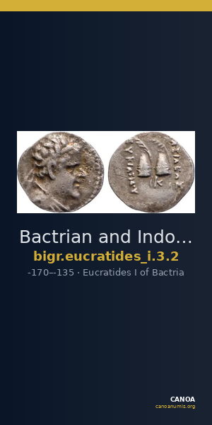 Bactrian and Indo-Greek Coinage Eucratides I 3.2 — CANOA