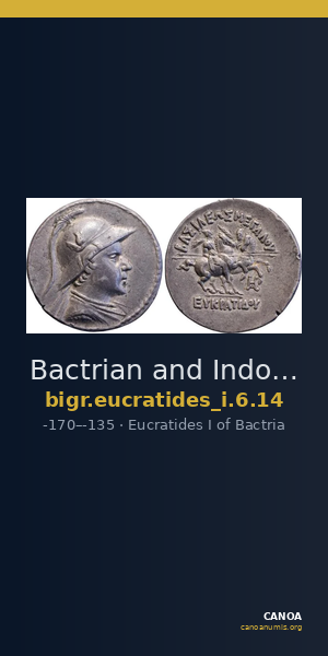 Bactrian and Indo-Greek Coinage Eucratides I 6.14 — CANOA