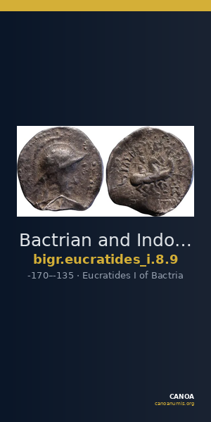 Bactrian and Indo-Greek Coinage Eucratides I 8.9 — CANOA