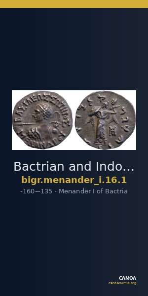 Bactrian and Indo-Greek Coinage Menander I 16.1 — CANOA
