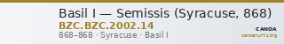 Basil I — Semissis (Syracuse, 868) — CANOA