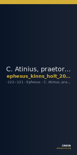 C. Atinius, praetor in Asia Ephesus Kinns and Holt 2023 Period VI, AU 1γ — CANOA