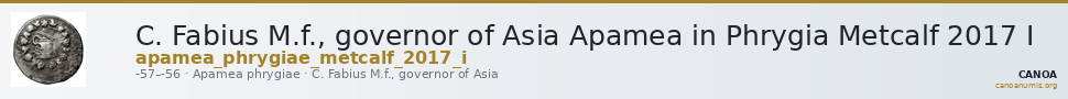 C. Fabius M.f., governor of Asia Apamea in Phrygia Metcalf 2017 I — CANOA