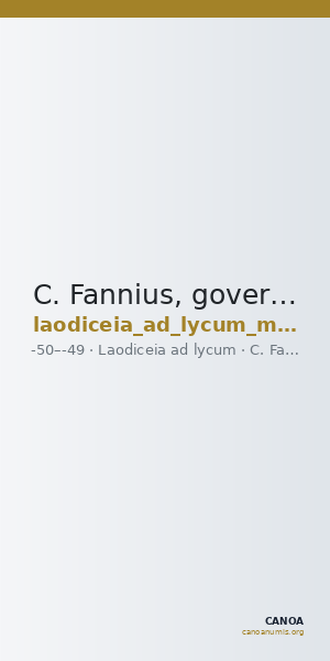C. Fannius, governor of Asia Laodiceia ad Lycum Metcalf 2017 XVIII — CANOA
