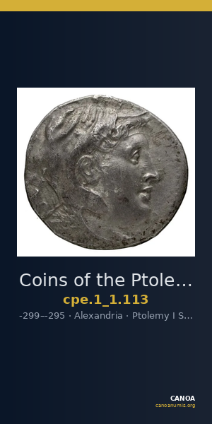 Coins of the Ptolemaic Empire Vol. I, Part 1, no. 113 — CANOA