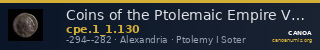 Coins of the Ptolemaic Empire Vol. I, Part 1, no. 130 — CANOA