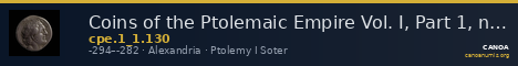 Coins of the Ptolemaic Empire Vol. I, Part 1, no. 130 — CANOA