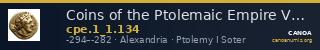 Coins of the Ptolemaic Empire Vol. I, Part 1, no. 134 — CANOA