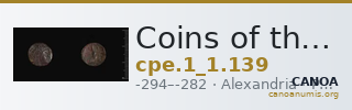Coins of the Ptolemaic Empire Vol. I, Part 1, no. 139 — CANOA