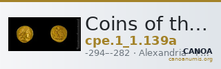 Coins of the Ptolemaic Empire Vol. I, Part 1, no. 139a — CANOA
