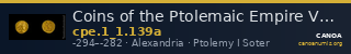 Coins of the Ptolemaic Empire Vol. I, Part 1, no. 139a — CANOA