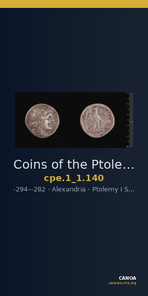 Coins of the Ptolemaic Empire Vol. I, Part 1, no. 140 — CANOA