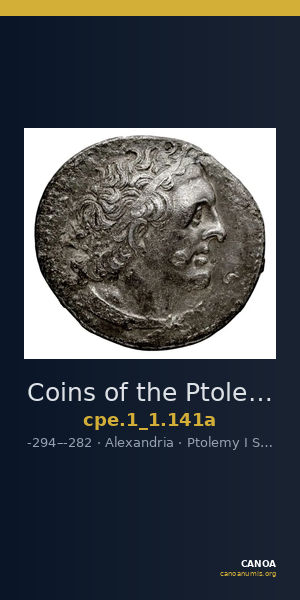 Coins of the Ptolemaic Empire Vol. I, Part 1, no. 141a — CANOA