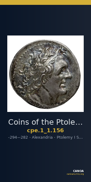 Coins of the Ptolemaic Empire Vol. I, Part 1, no. 156 — CANOA