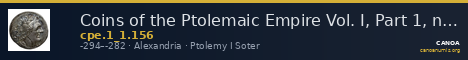 Coins of the Ptolemaic Empire Vol. I, Part 1, no. 156 — CANOA