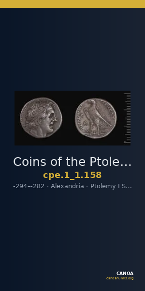 Coins of the Ptolemaic Empire Vol. I, Part 1, no. 158 — CANOA