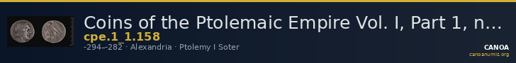 Coins of the Ptolemaic Empire Vol. I, Part 1, no. 158 — CANOA