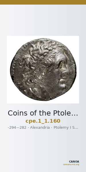 Coins of the Ptolemaic Empire Vol. I, Part 1, no. 160 — CANOA