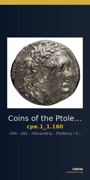 Coins of the Ptolemaic Empire Vol. I, Part 1, no. 160 — CANOA