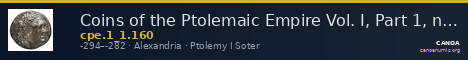 Coins of the Ptolemaic Empire Vol. I, Part 1, no. 160 — CANOA
