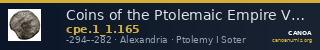 Coins of the Ptolemaic Empire Vol. I, Part 1, no. 165 — CANOA