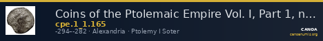 Coins of the Ptolemaic Empire Vol. I, Part 1, no. 165 — CANOA