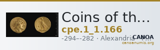 Coins of the Ptolemaic Empire Vol. I, Part 1, no. 166 — CANOA