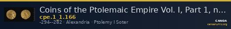 Coins of the Ptolemaic Empire Vol. I, Part 1, no. 166 — CANOA