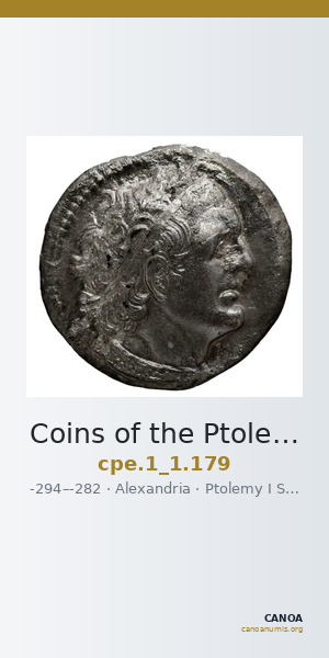 Coins of the Ptolemaic Empire Vol. I, Part 1, no. 179 — CANOA