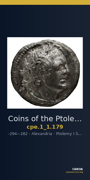 Coins of the Ptolemaic Empire Vol. I, Part 1, no. 179 — CANOA