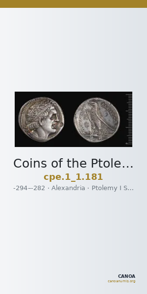 Coins of the Ptolemaic Empire Vol. I, Part 1, no. 181 — CANOA