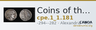 Coins of the Ptolemaic Empire Vol. I, Part 1, no. 181 — CANOA