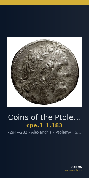 Coins of the Ptolemaic Empire Vol. I, Part 1, no. 183 — CANOA
