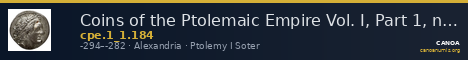 Coins of the Ptolemaic Empire Vol. I, Part 1, no. 184 — CANOA