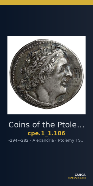 Coins of the Ptolemaic Empire Vol. I, Part 1, no. 186 — CANOA