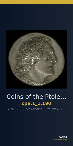 Coins of the Ptolemaic Empire Vol. I, Part 1, no. 190 — CANOA