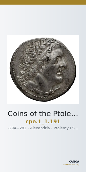 Coins of the Ptolemaic Empire Vol. I, Part 1, no. 191 — CANOA